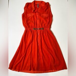Chic Red Midi Dress with Belt RnR red orange size small women’s
